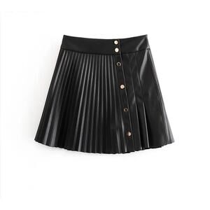 ZARA Faux Leather Button High Waisted Pleated Mini Skirt NWOT